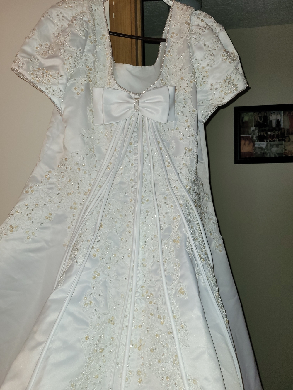 Alfred Angelo White Lace-Embroidered Short Sleeve Ball Gown - Picture 9 of 16